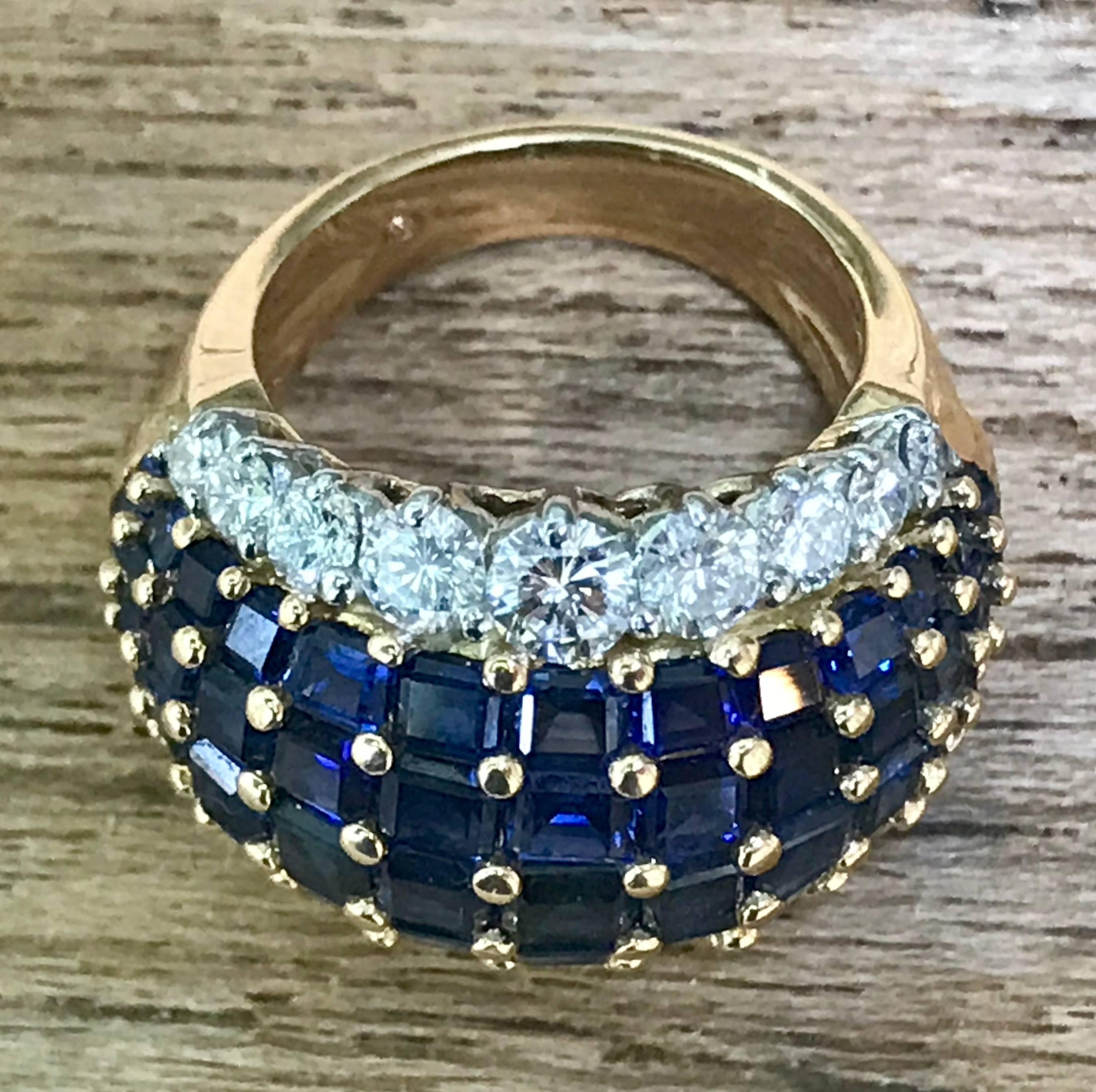 Exceptional American sapphire and diamond ring mounted in 18-karat gold and platinum by Oscar Heyman Brothers, circa 1960. Hallmarked and numbered HB36709.
Size 6.5.
