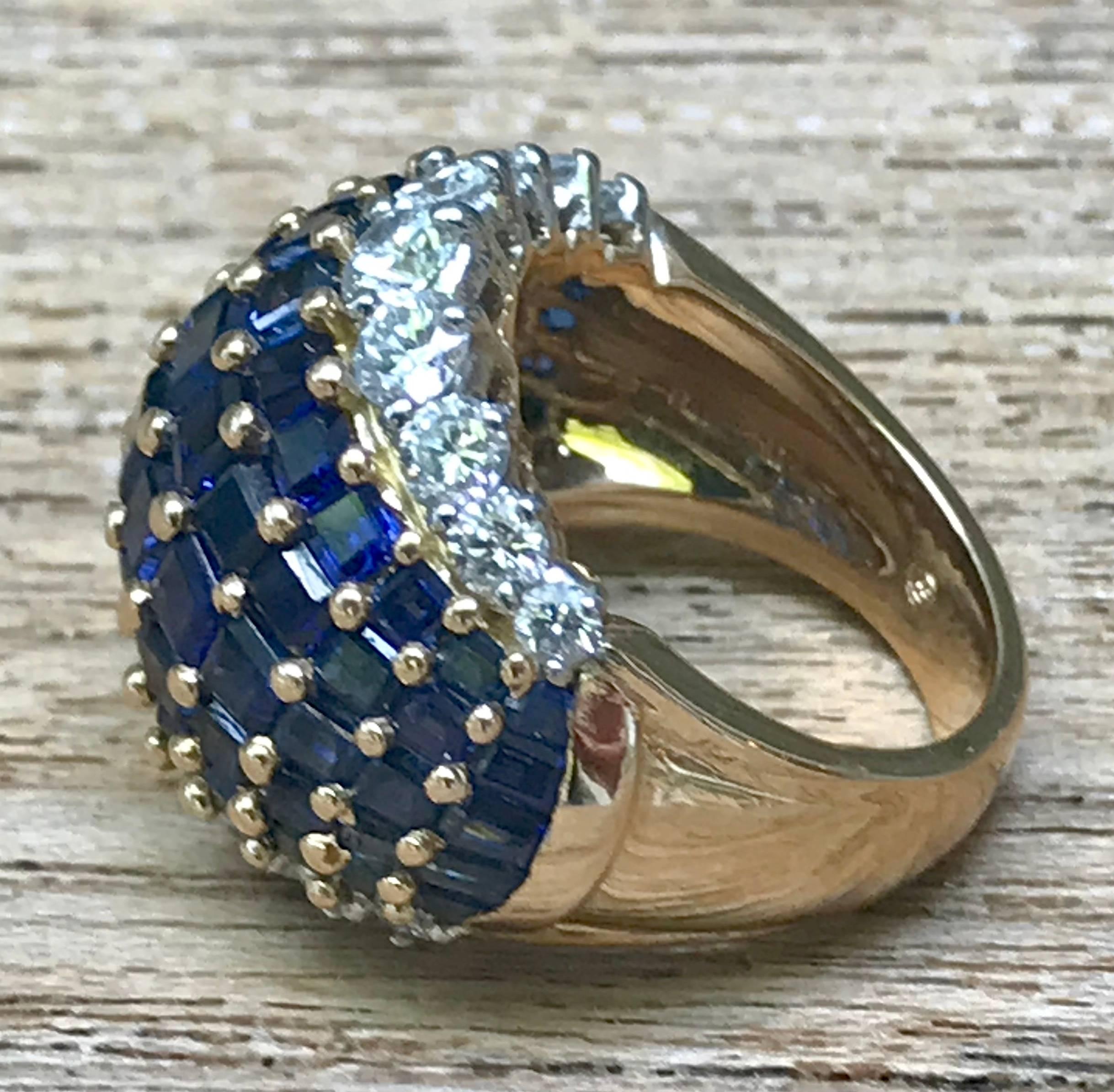 Modern Oscar Heyman American Sapphire and Diamond Ring Mounted in 18-Karat Gold