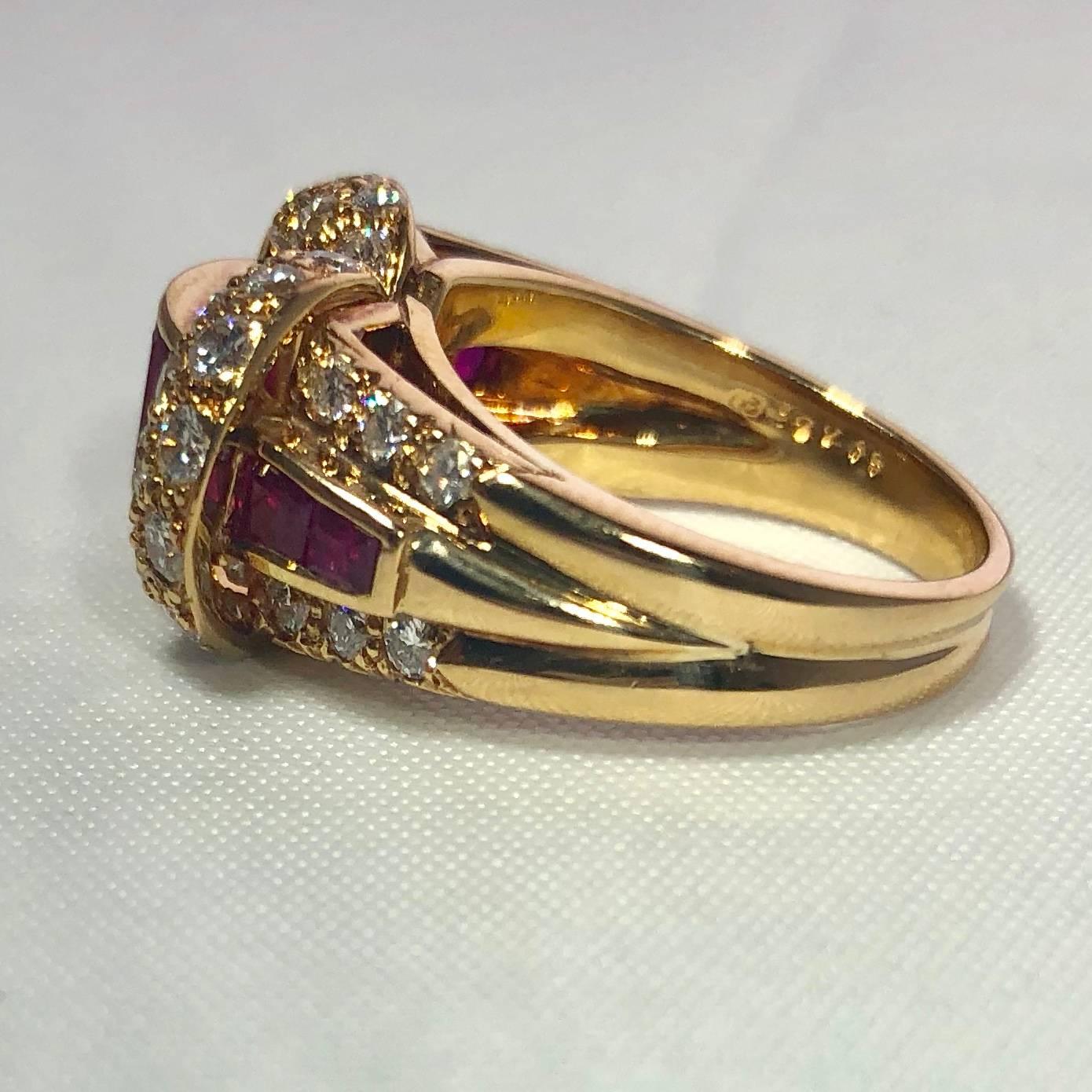 Oscar Heyman and Brothers 18 Karat Gold, Ruby and Diamond Cocktail Ring For Sale 4