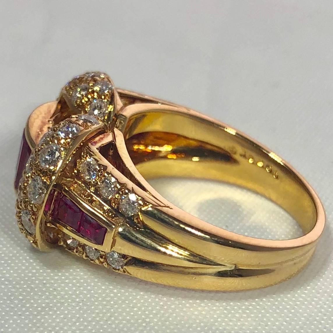 Oscar Heyman and Brothers 18 Karat Gold, Ruby and Diamond Cocktail Ring For Sale 5