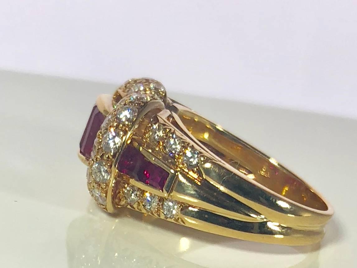 Oscar Heyman and Brothers 18 Karat Gold, Ruby and Diamond Cocktail Ring For Sale 8