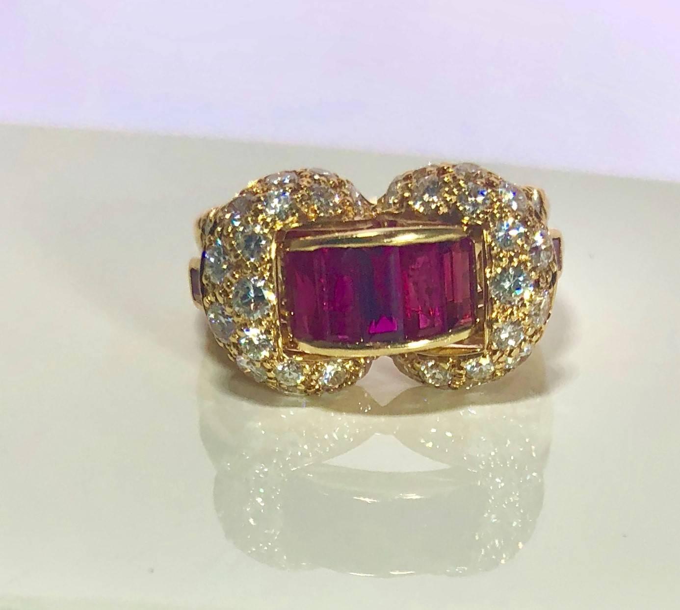 Contemporary Oscar Heyman and Brothers 18 Karat Gold, Ruby and Diamond Cocktail Ring For Sale