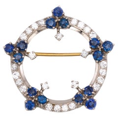 Oscar Heyman 1940 Platinum Round Brooch 2.70 Cts Diamonds and Sapphires