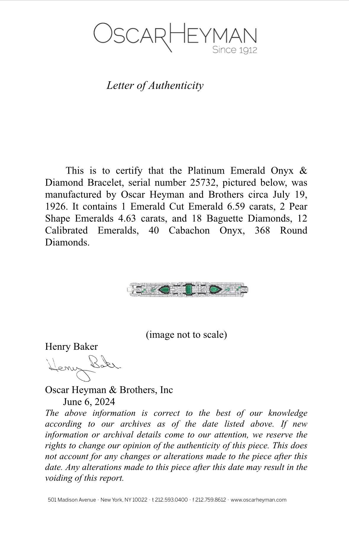 Oscar Heyman Pulsera Art Déco Esmeralda Ónice y Diamantes en venta 5