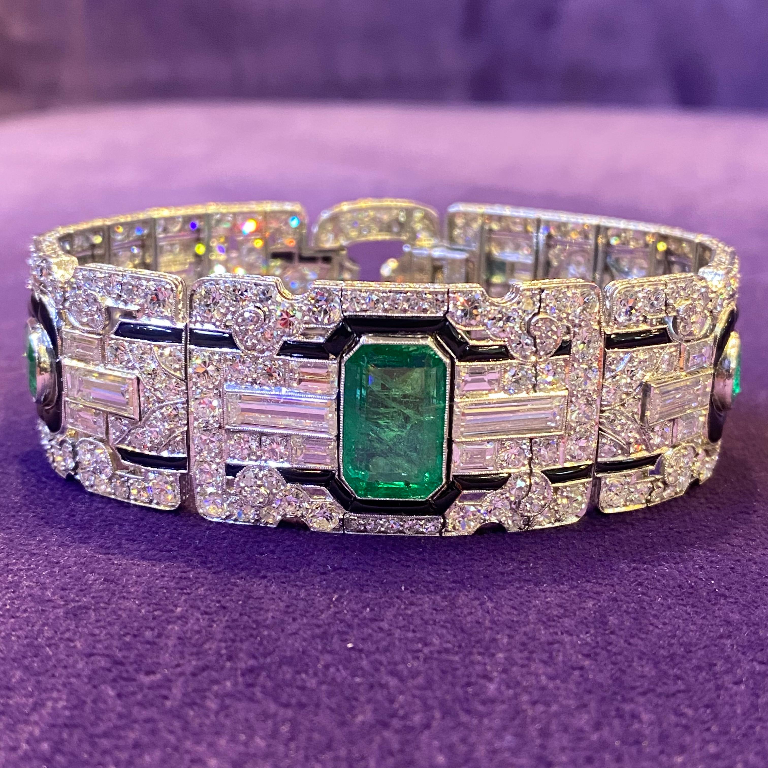 Oscar Heyman Art Deco Emerald & Diamond Bracelet  For Sale 4