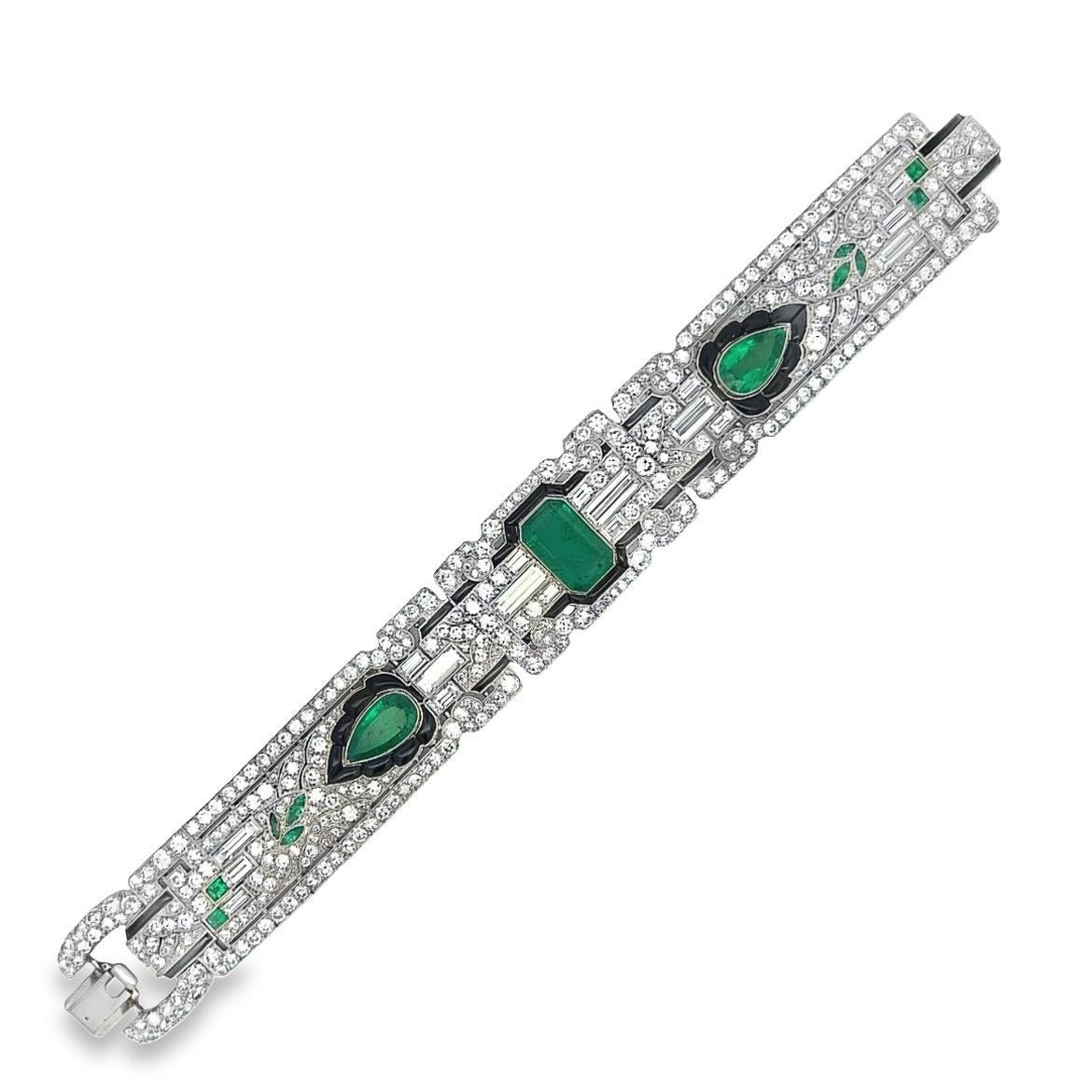 Oscar Heyman Art Deco Emerald & Diamond Bracelet  For Sale