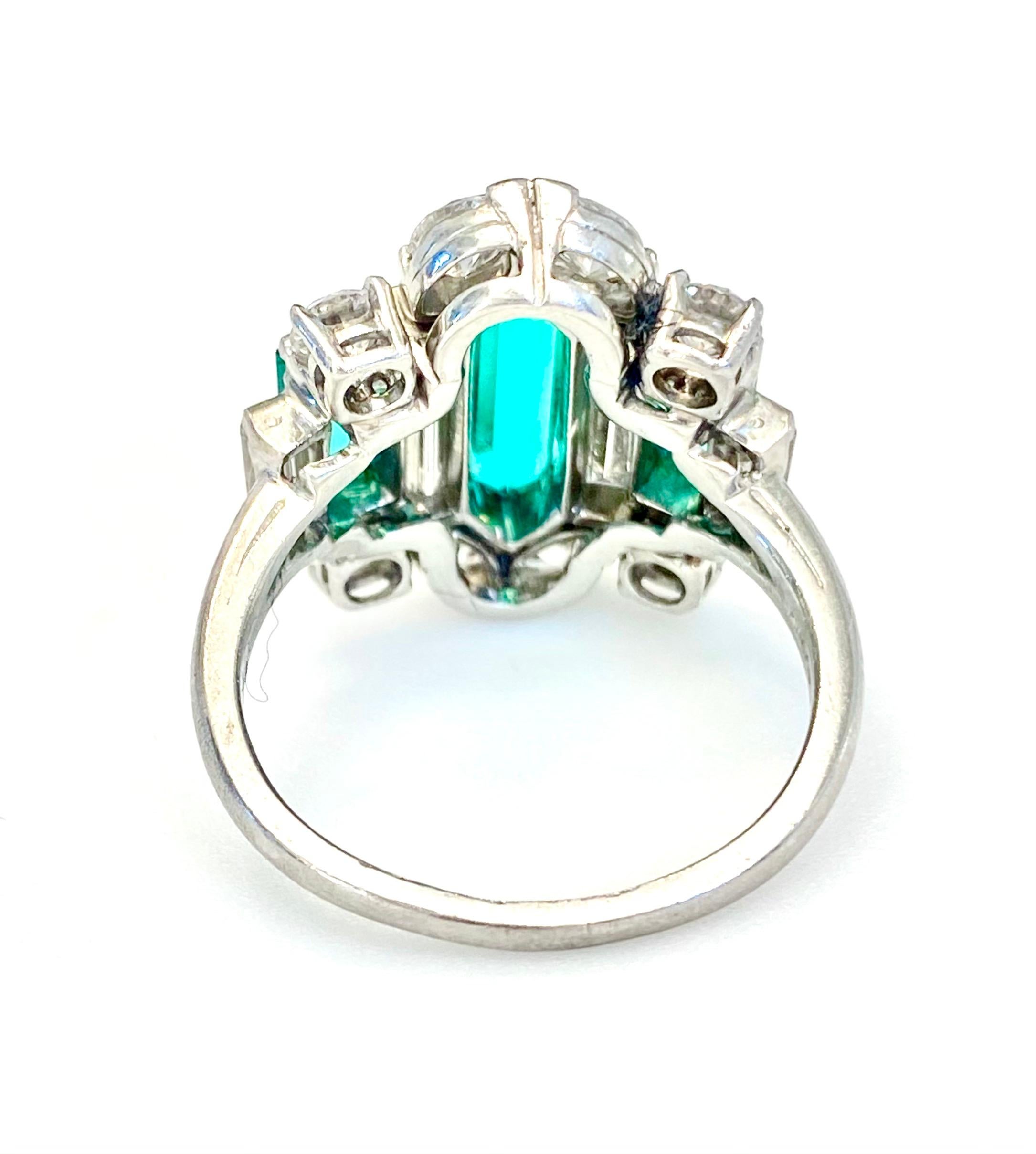 Old European Cut Oscar Heyman Art Deco Emerald Diamond Platinum Ring