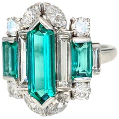 Oscar Heyman Art Deco Emerald Diamond Platinum Ring
