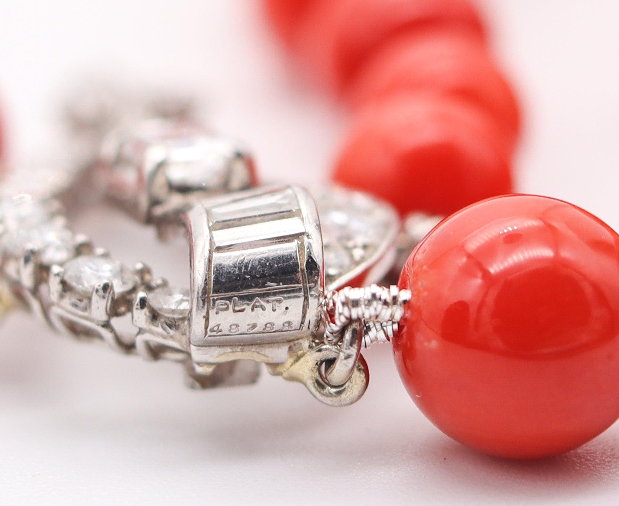 OSCAR HEYMAN Art-Deco Platinum Coral Necklace With 30.64 Ctw In VS Diamonds For Sale 2