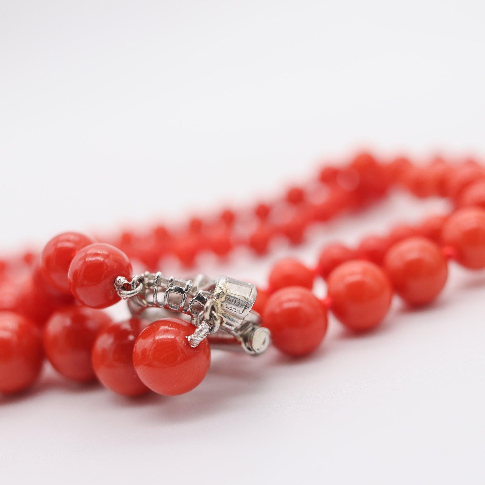 OSCAR HEYMAN Art-Deco Platinum Coral Necklace With 30.64 Ctw In VS Diamonds For Sale 3