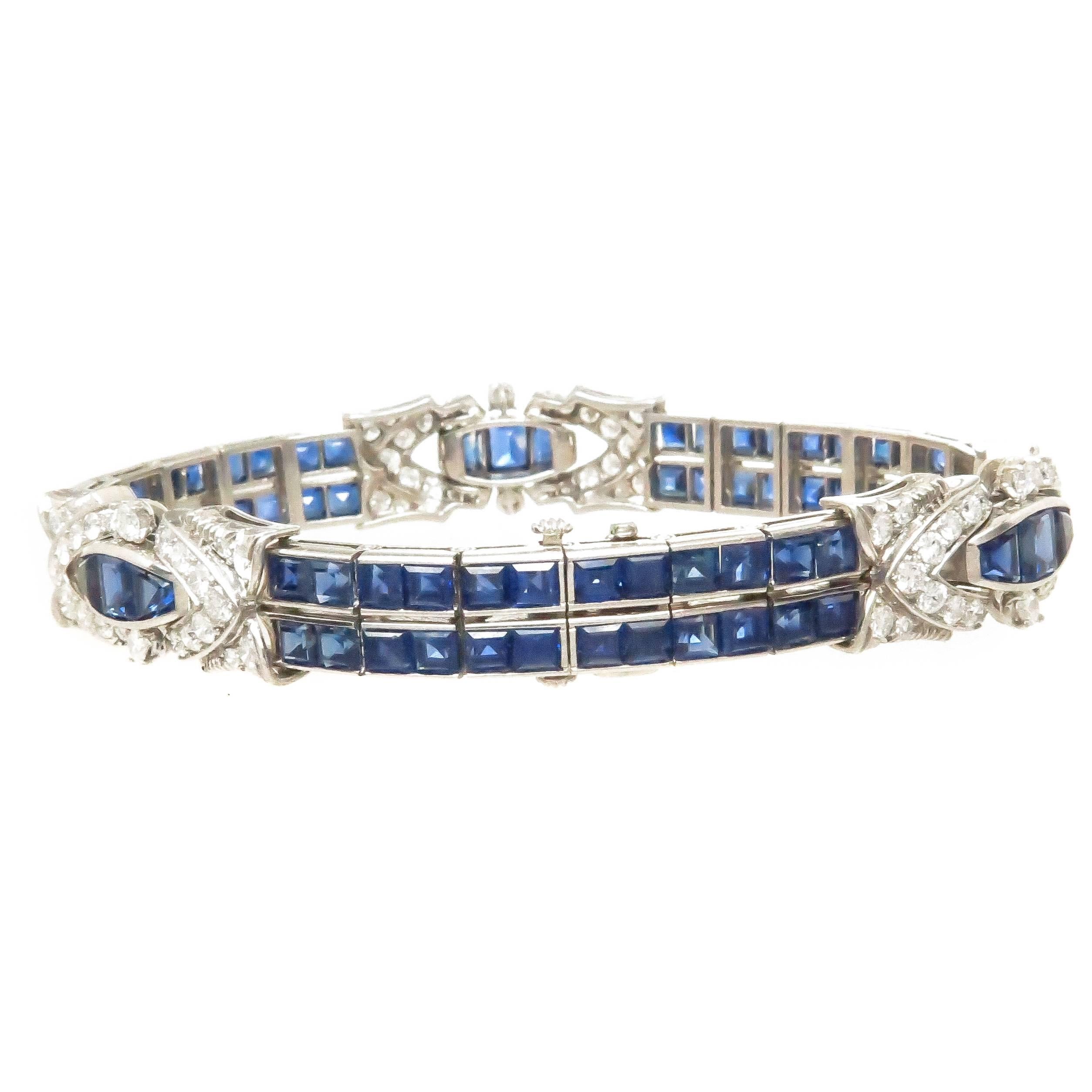 Oscar Heyman Art Deco Platinum Diamond and Sapphire Bracelet In Excellent Condition In Chicago, IL