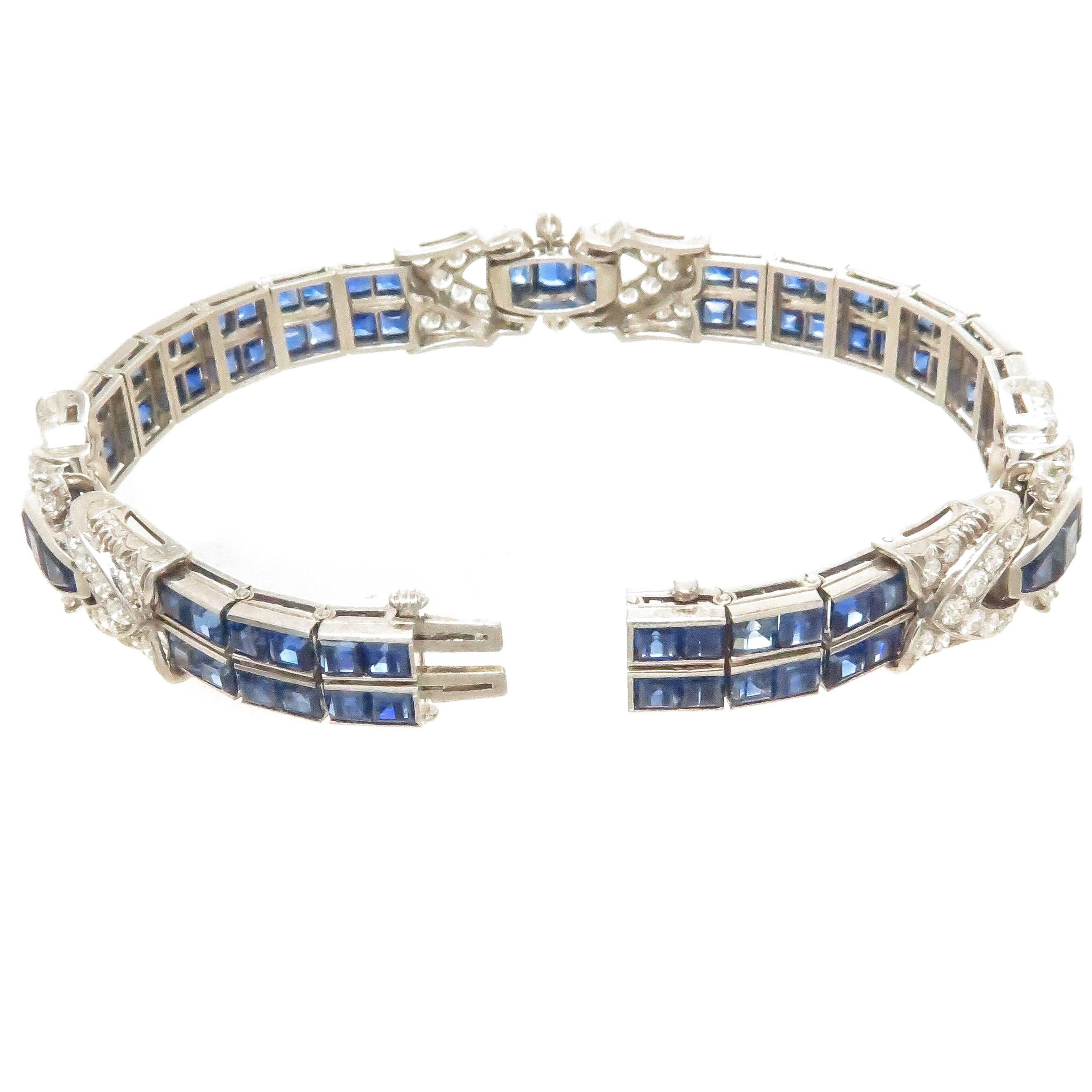 Women's Oscar Heyman Art Deco Platinum Diamond and Sapphire Bracelet