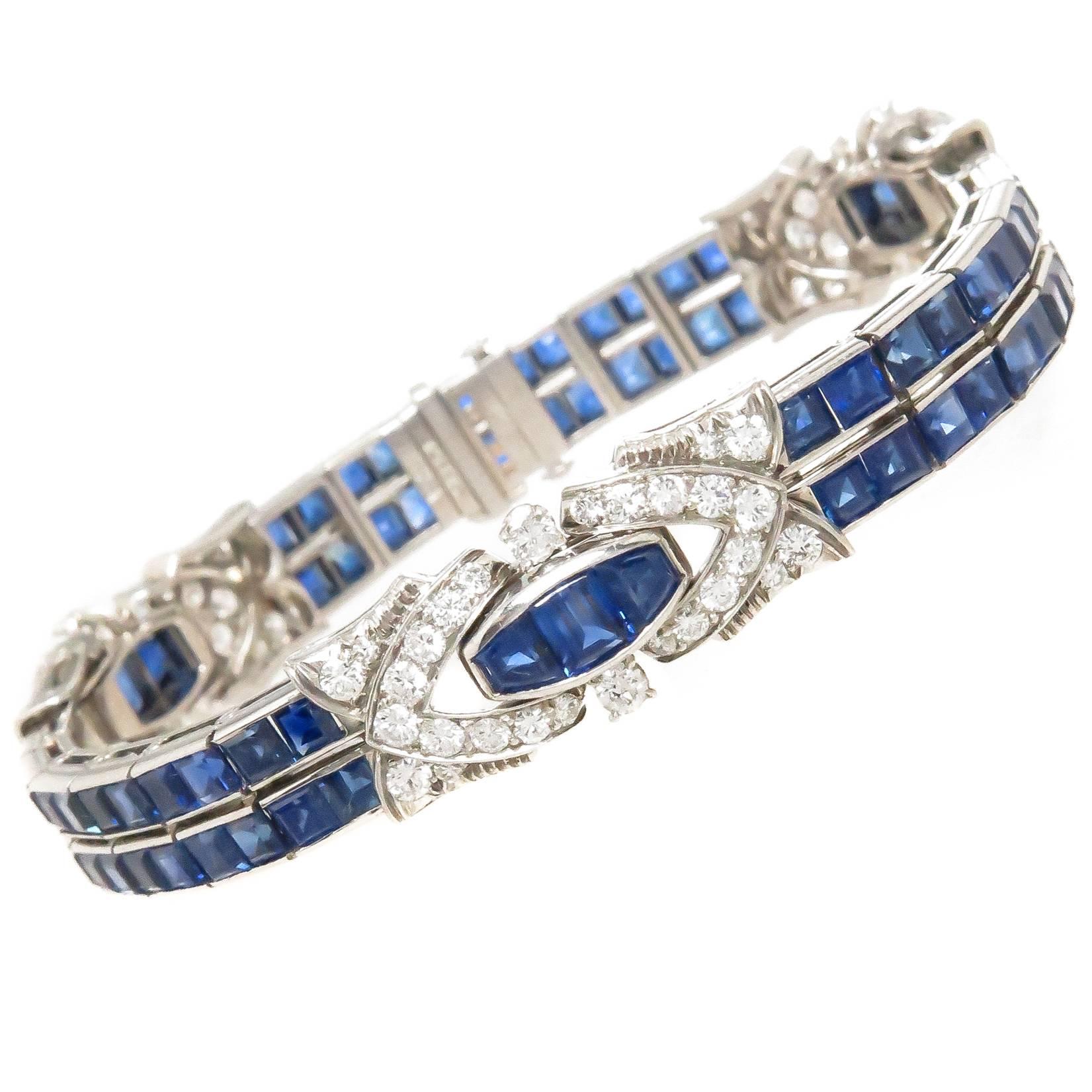 Oscar Heyman Art Deco Platinum Diamond and Sapphire Bracelet