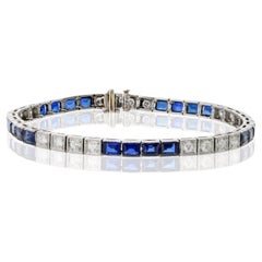 Oscar Heyman Art Deco Platinum Diamonds and Sapphires Tennis Bracelet