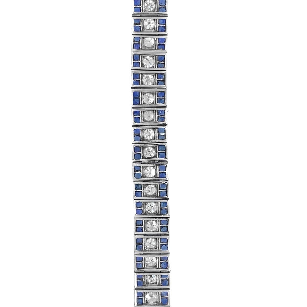 Oscar Heyman Art Deco Platin-Armband mit Saphiren im französischen Schliff und Diamanten (Art déco) im Angebot