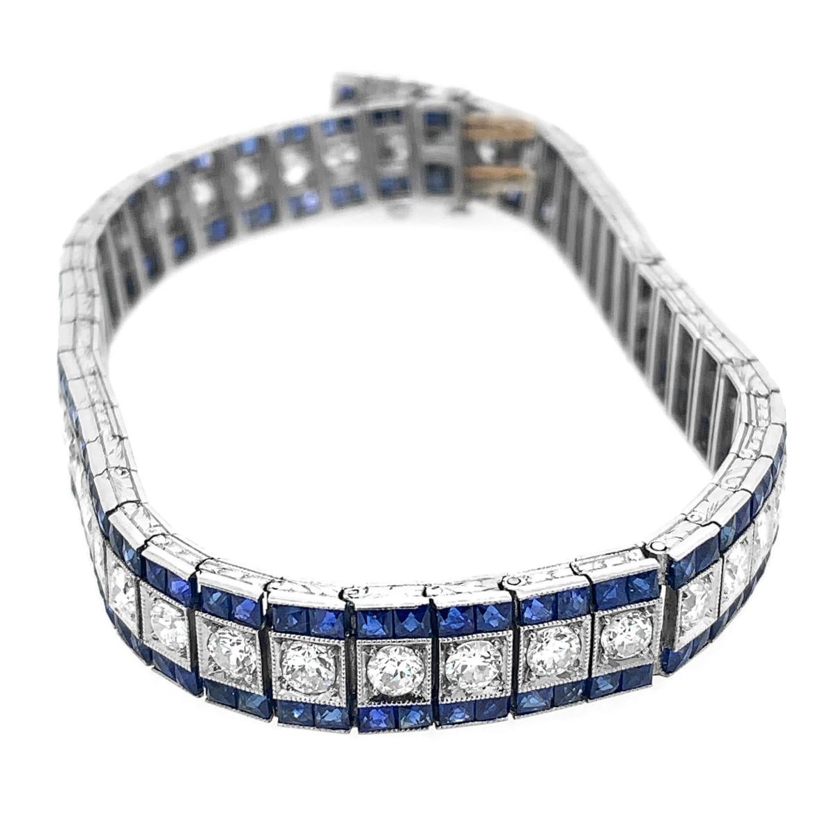 Oscar Heyman Art Deco Platinum French Cut Sapphire Diamond Bracelet In Excellent Condition For Sale In New York, NY