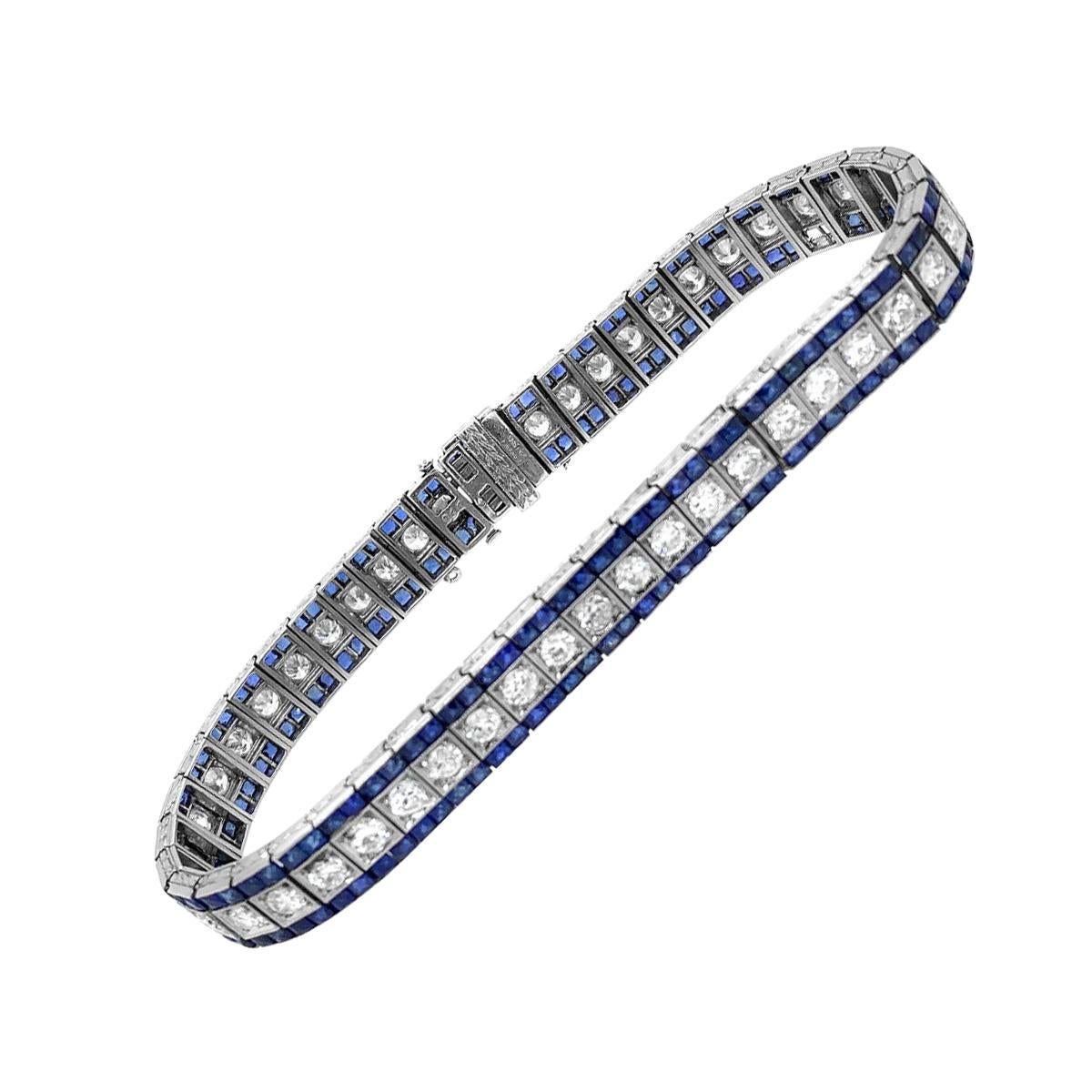 Oscar Heyman Art Deco Platinum French Cut Sapphire Diamond Bracelet For Sale