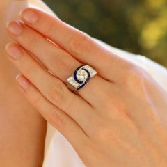 Oscar Heyman Art Deco Style Diamond and Sapphire Engagement Ring Set in Platinum