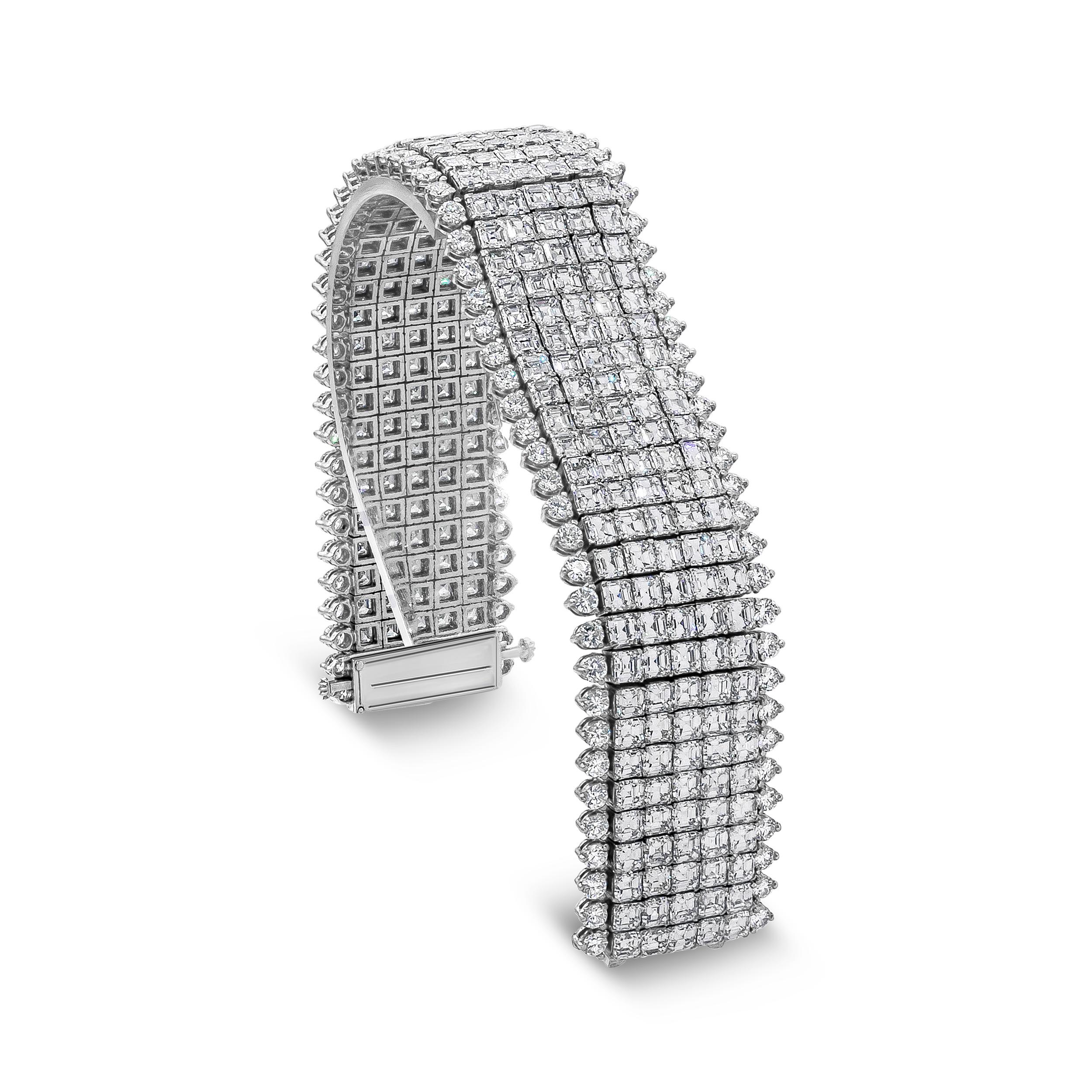 Taglio misto Oscar Heyman Bracciale a più file di diamanti taglio Asscher e rotondo da 51,88 carati totali in vendita