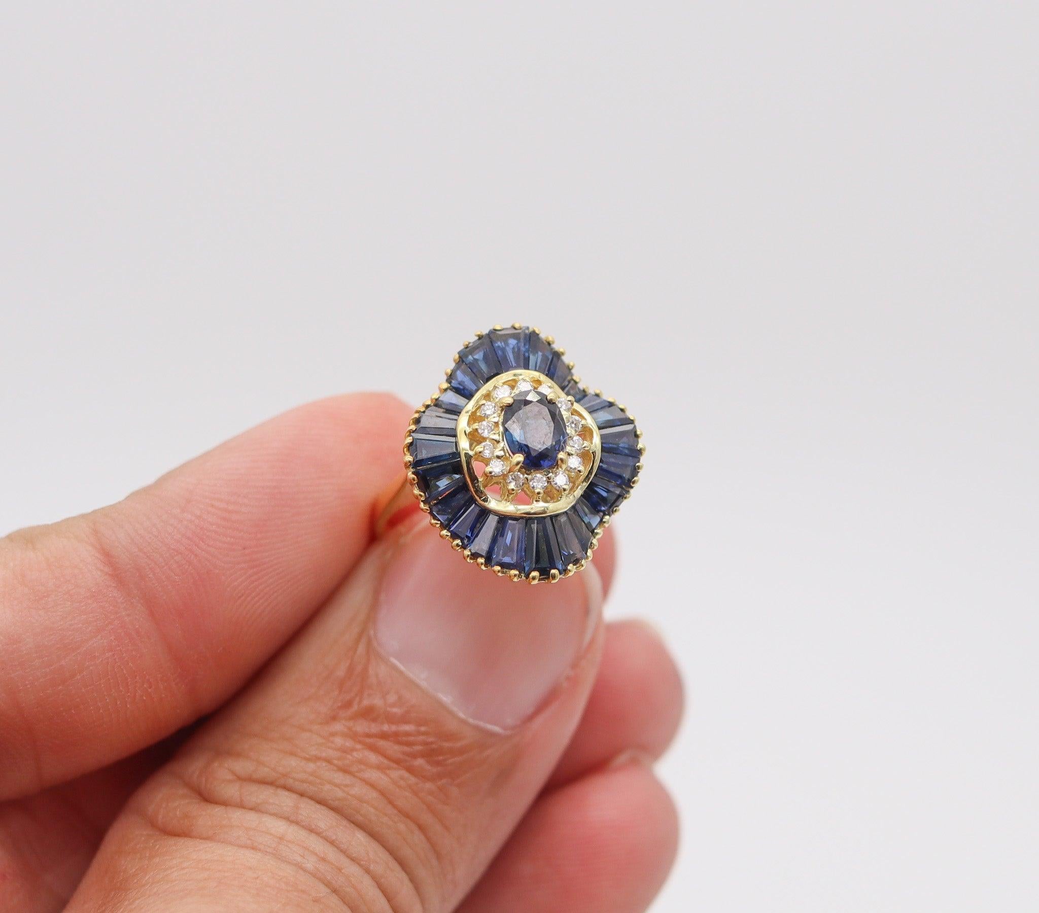 OSCAR HEYMAN Ballerina Cocktail Ring 18Kt Gold 2.86 Ctw Diamonds & Sapphires For Sale 1