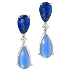 Oscar Heyman Blue Sapphire 8.16tcw & Moonstone 10.77tcw  Drop Earrings