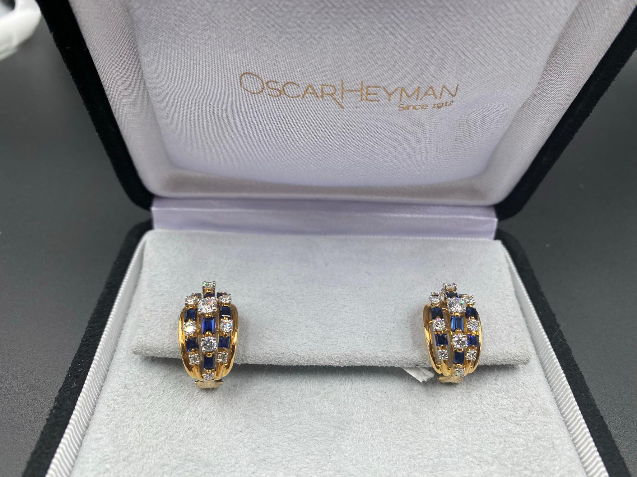Baguette Cut Oscar Heyman Blue Sapphire Earrings