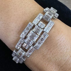 Oscar Heyman Bracelet ART-DECO Platine 30.64 Carat Step-Cut Diamond Geometric