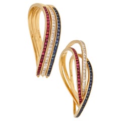 Vintage Oscar Heyman Bracelets Trio In 18Kt Gold With 13.88 Cts Diamonds Rubies Sapphire