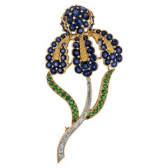 Oscar Heyman Bros. 18K Gold Gemstone and Diamond Flower Brooch