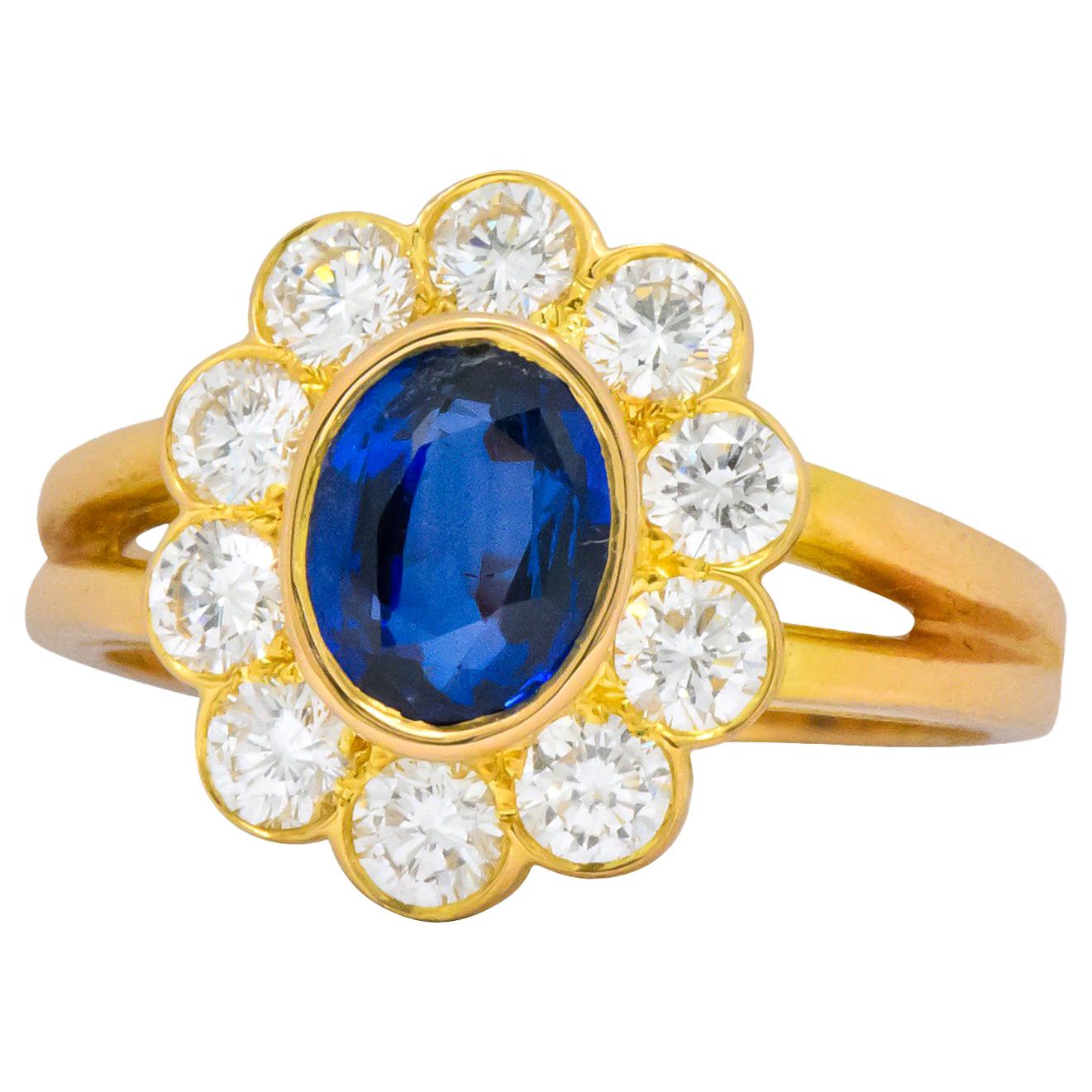 Oscar Heyman Bros. 2.00 Carat Sapphire Diamond 18 Karat Gold Cluster Ring