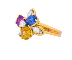 Oscar Heyman Bros. 4.05 Carats Sapphire Diamond 18 Karat Gold Floral Ring