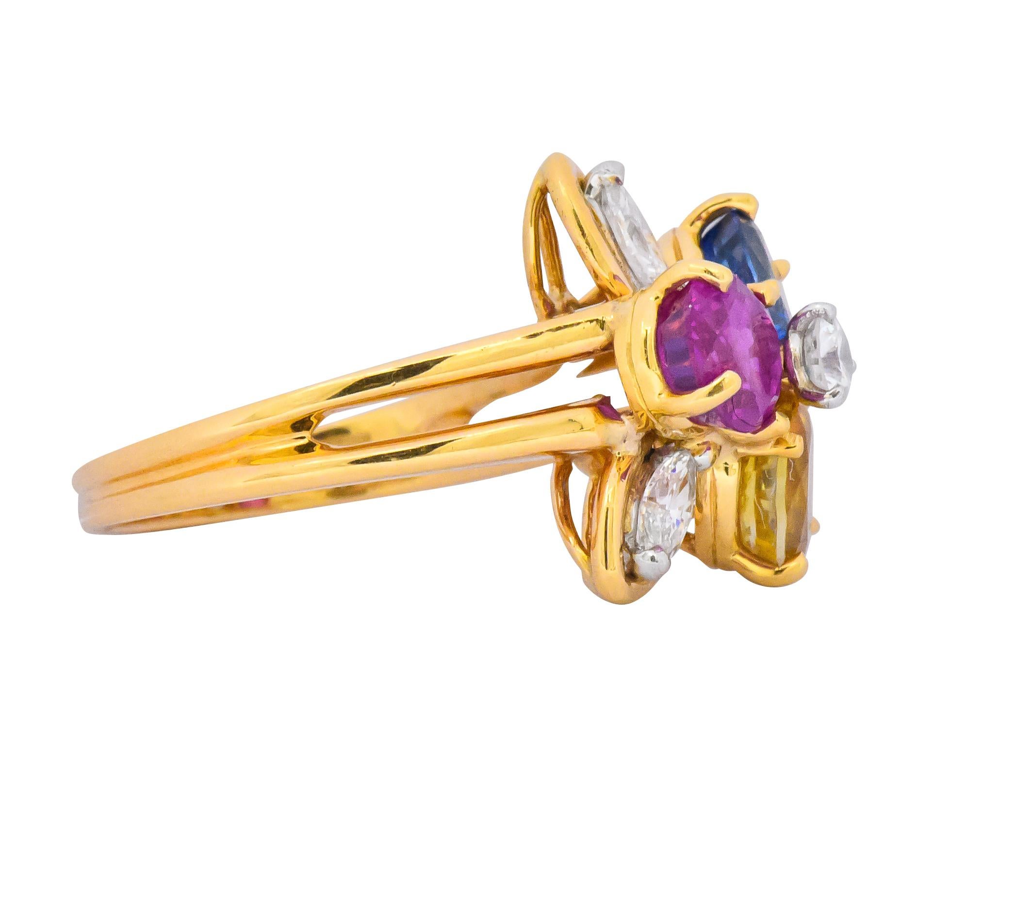 Oval Cut Oscar Heyman Bros. 4.05 Carats Sapphire Diamond 18 Karat Gold Floral Ring