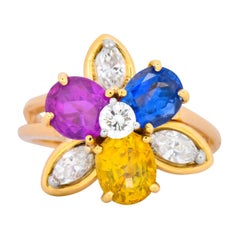 Oscar Heyman Bros. 4.05 Carats Sapphire Diamond 18 Karat Gold Floral Ring