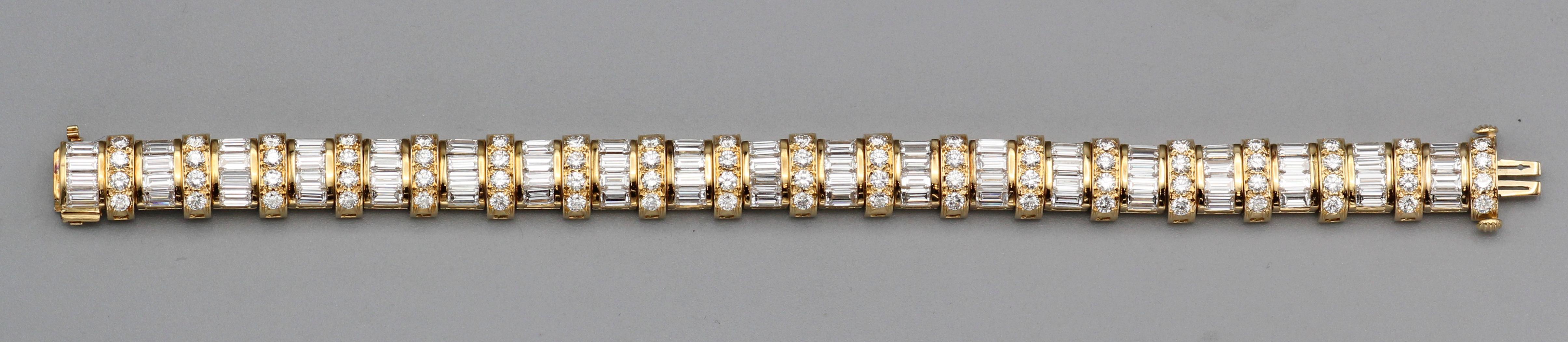 Oscar Heyman Bros. Baguette Brilliant Cut Diamond 18k Yellow Gold Bracelet For Sale 2