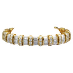 Vintage Oscar Heyman Bros. Baguette Brilliant Cut Diamond 18k Yellow Gold Bracelet