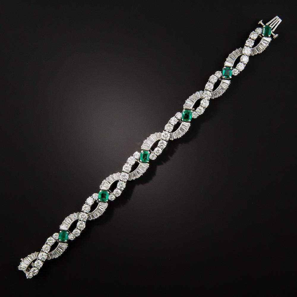 Modern Oscar Heyman & Bros. Emerald Platinum Diamond Bracelet For Sale