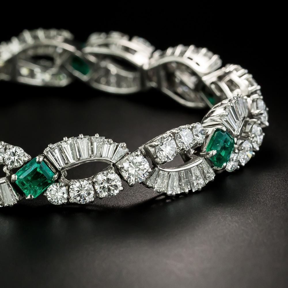 Brilliant Cut Oscar Heyman & Bros. Emerald Platinum Diamond Bracelet For Sale