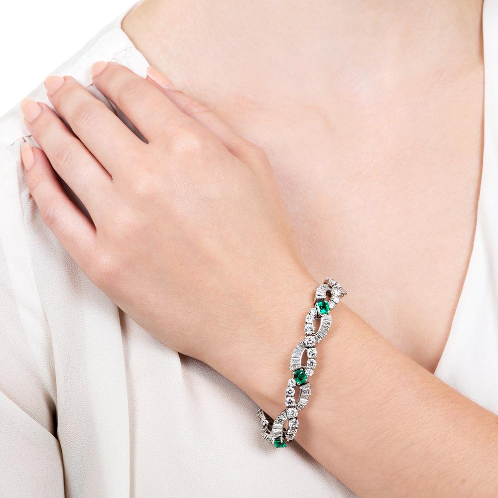 Women's Oscar Heyman & Bros. Emerald Platinum Diamond Bracelet For Sale