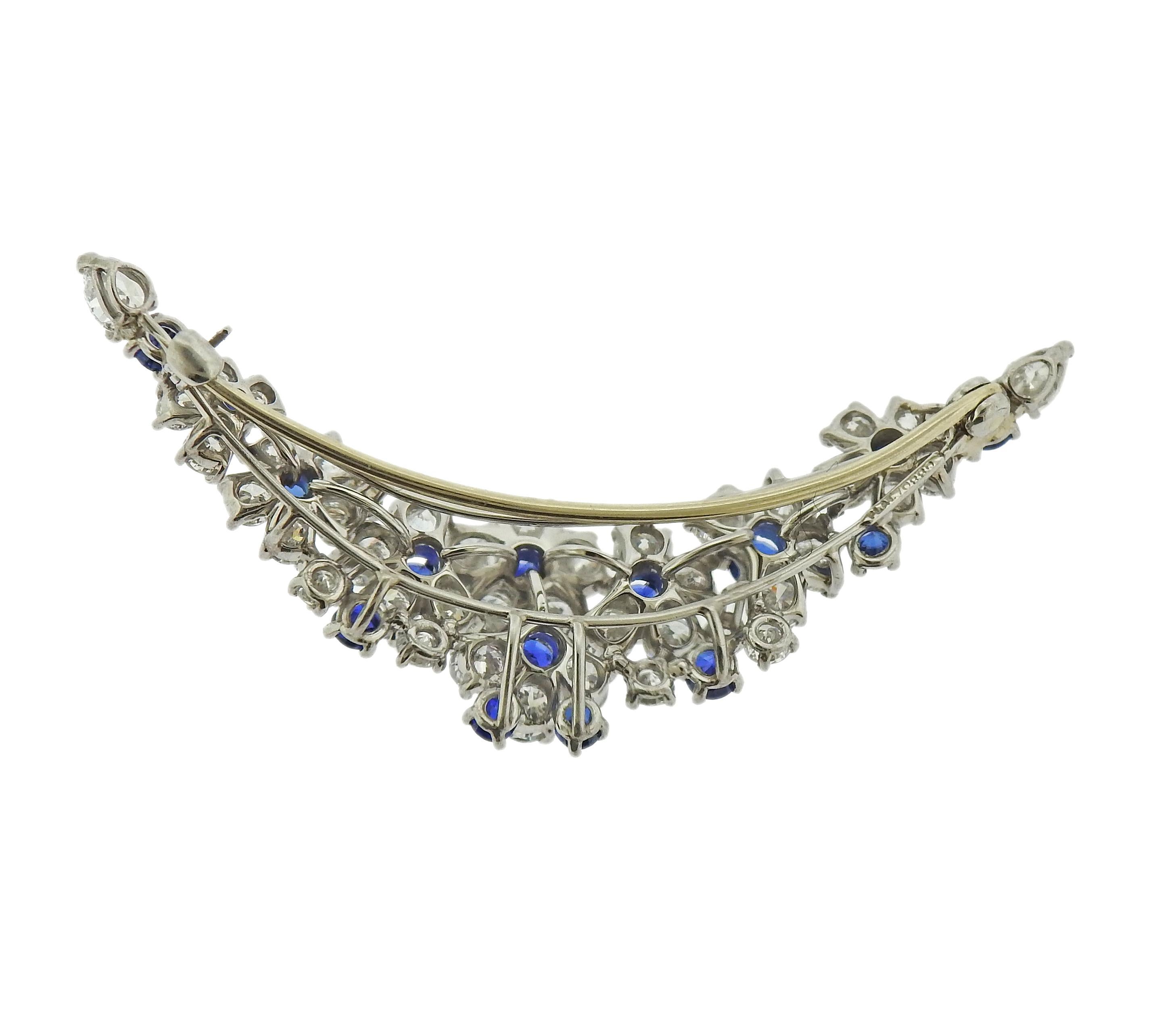 Oscar Heyman Bros. Exquisite Platinum Diamond Sapphire Brooch In Excellent Condition For Sale In New York, NY