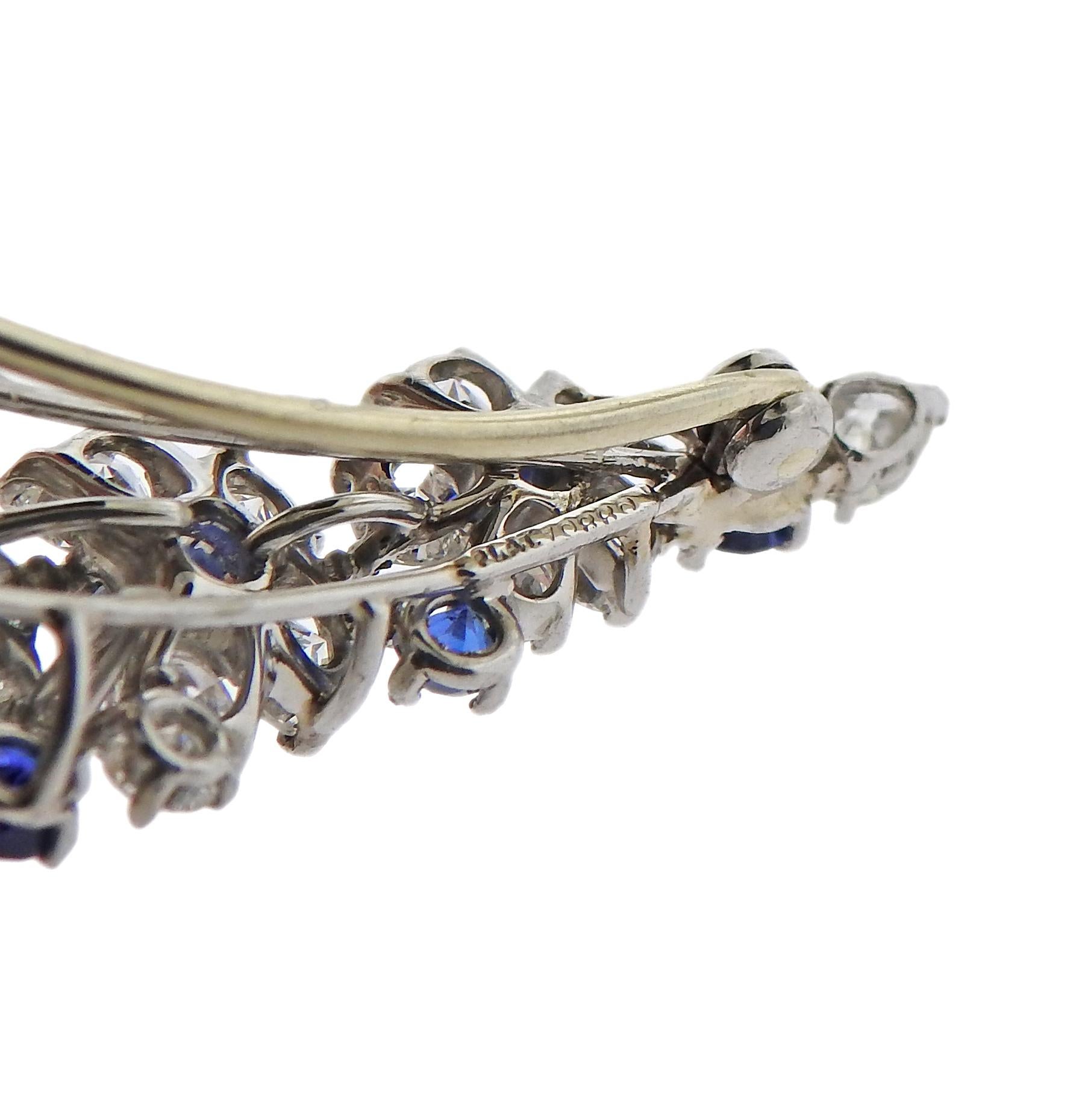 Women's Oscar Heyman Bros. Exquisite Platinum Diamond Sapphire Brooch For Sale