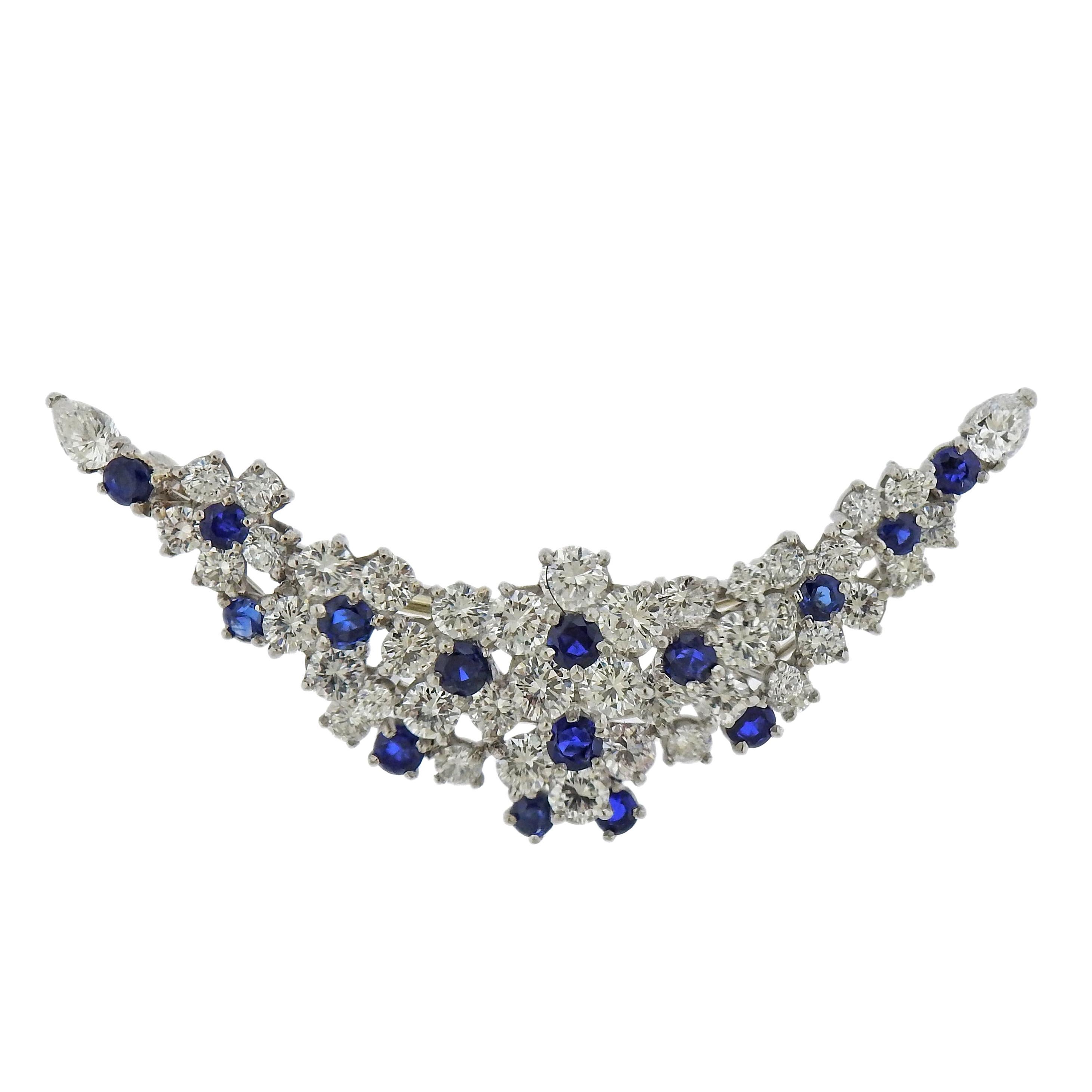Oscar Heyman Bros. Exquisite Platinum Diamond Sapphire Brooch