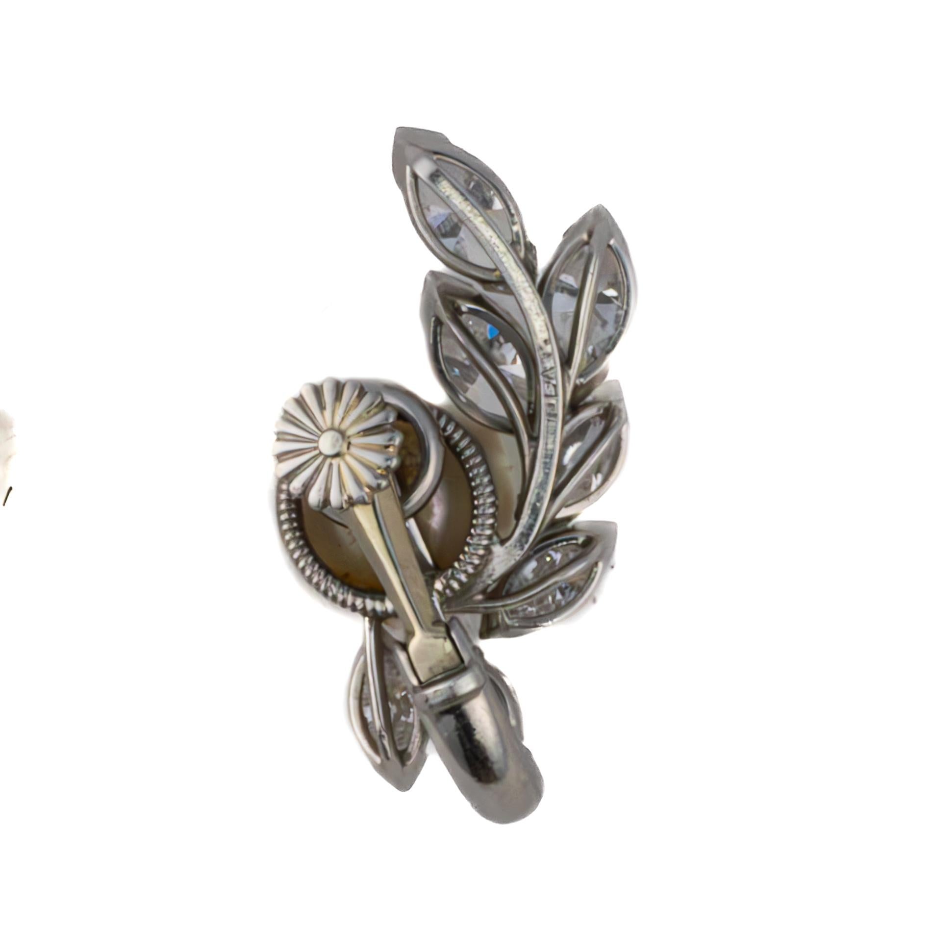 Rétro Oscar Heyman Bros Orecchini di platino con perle e diamanti marquise in vendita