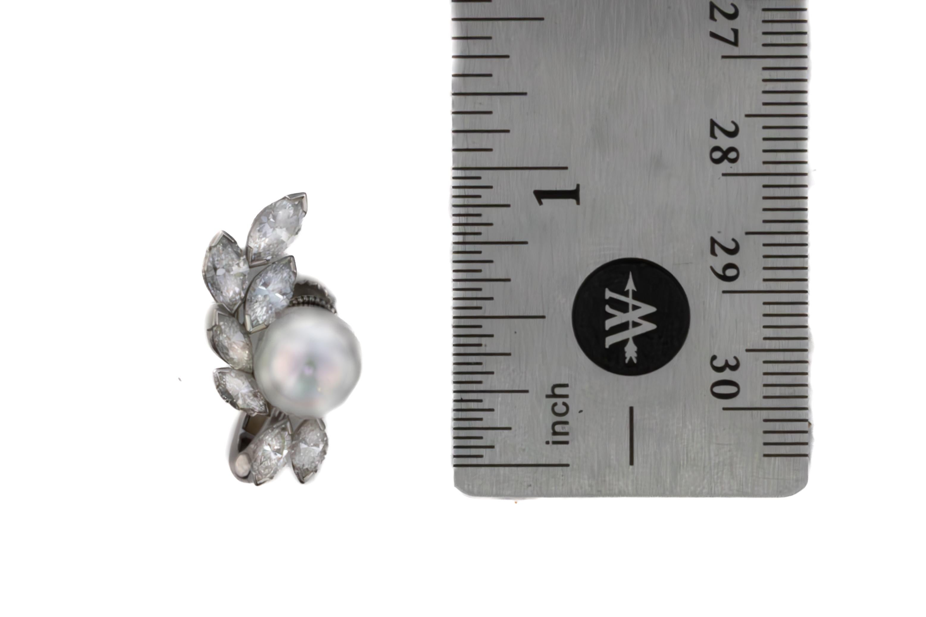 Taglio marquise Oscar Heyman Bros Orecchini di platino con perle e diamanti marquise in vendita