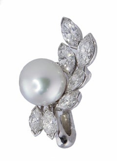 Oscar Heyman Bros Platinum Pearl & Marquise Diamond Earrings