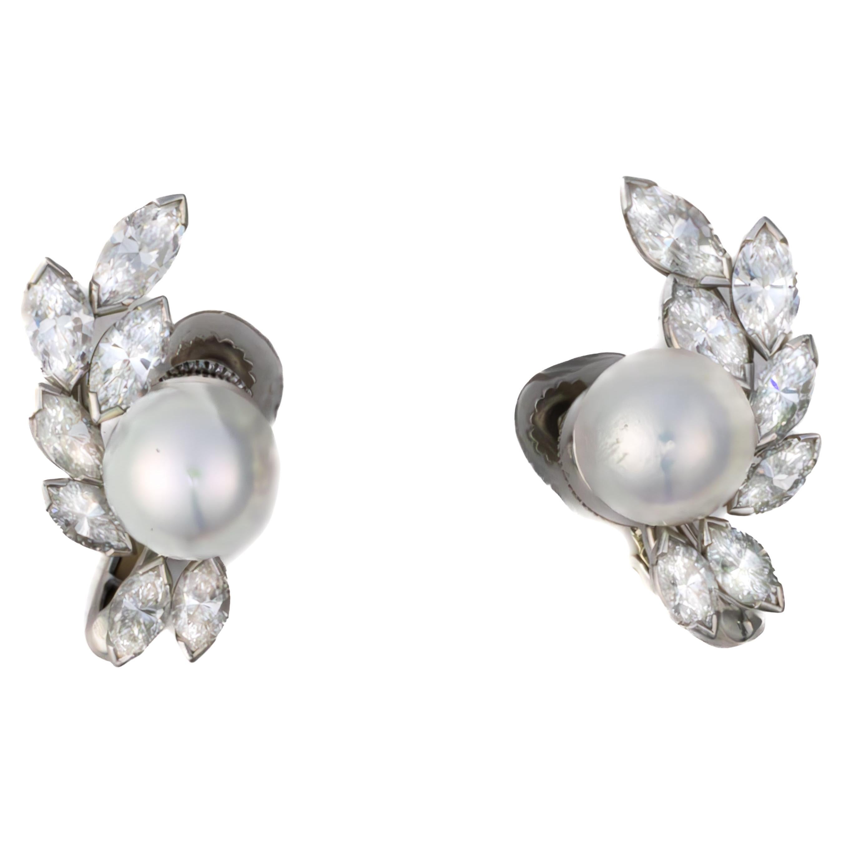 Oscar Heyman Bros Orecchini di platino con perle e diamanti marquise in vendita