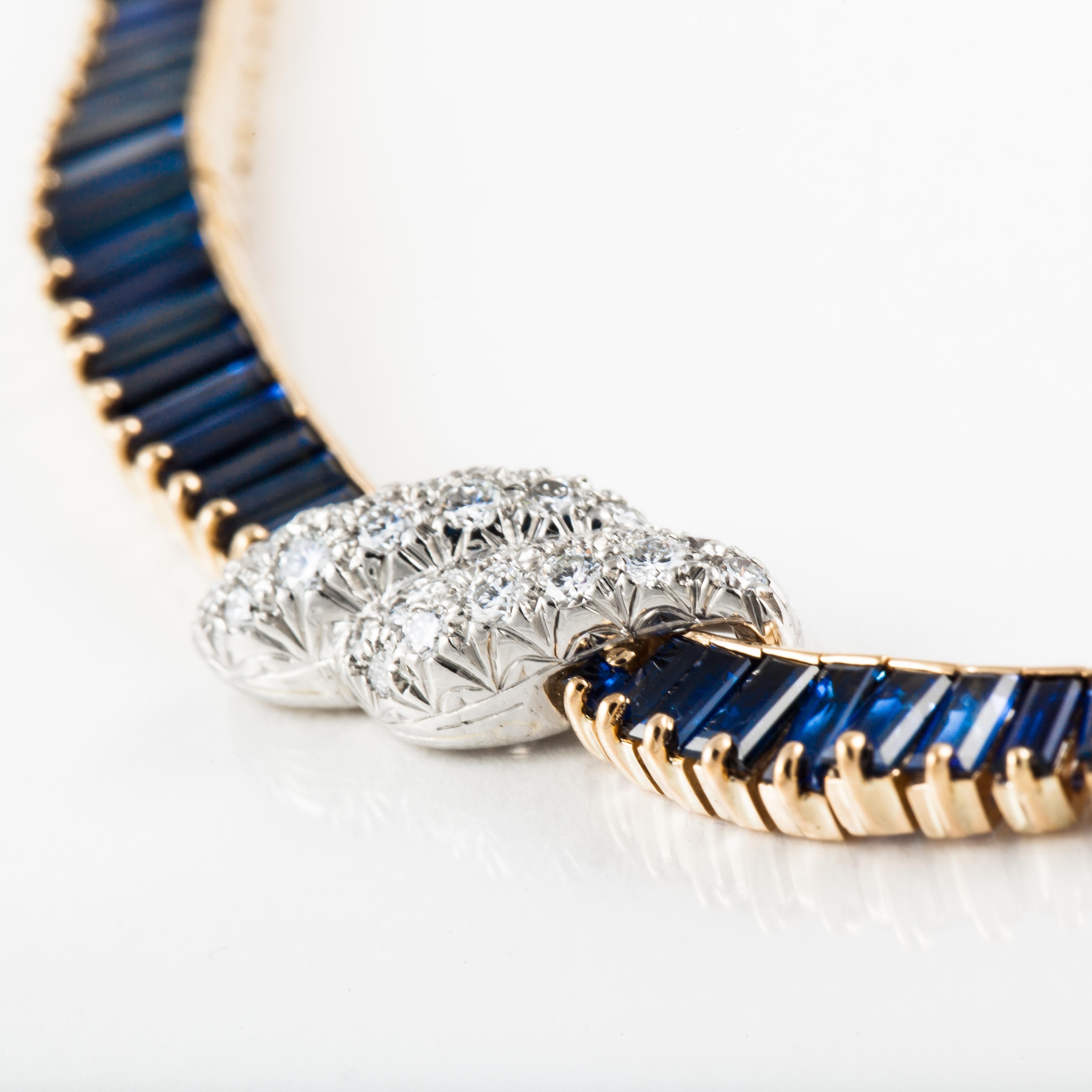 Mixed Cut Oscar Heyman Sapphire and Diamond Necklace in 18K Gold with Platinum
