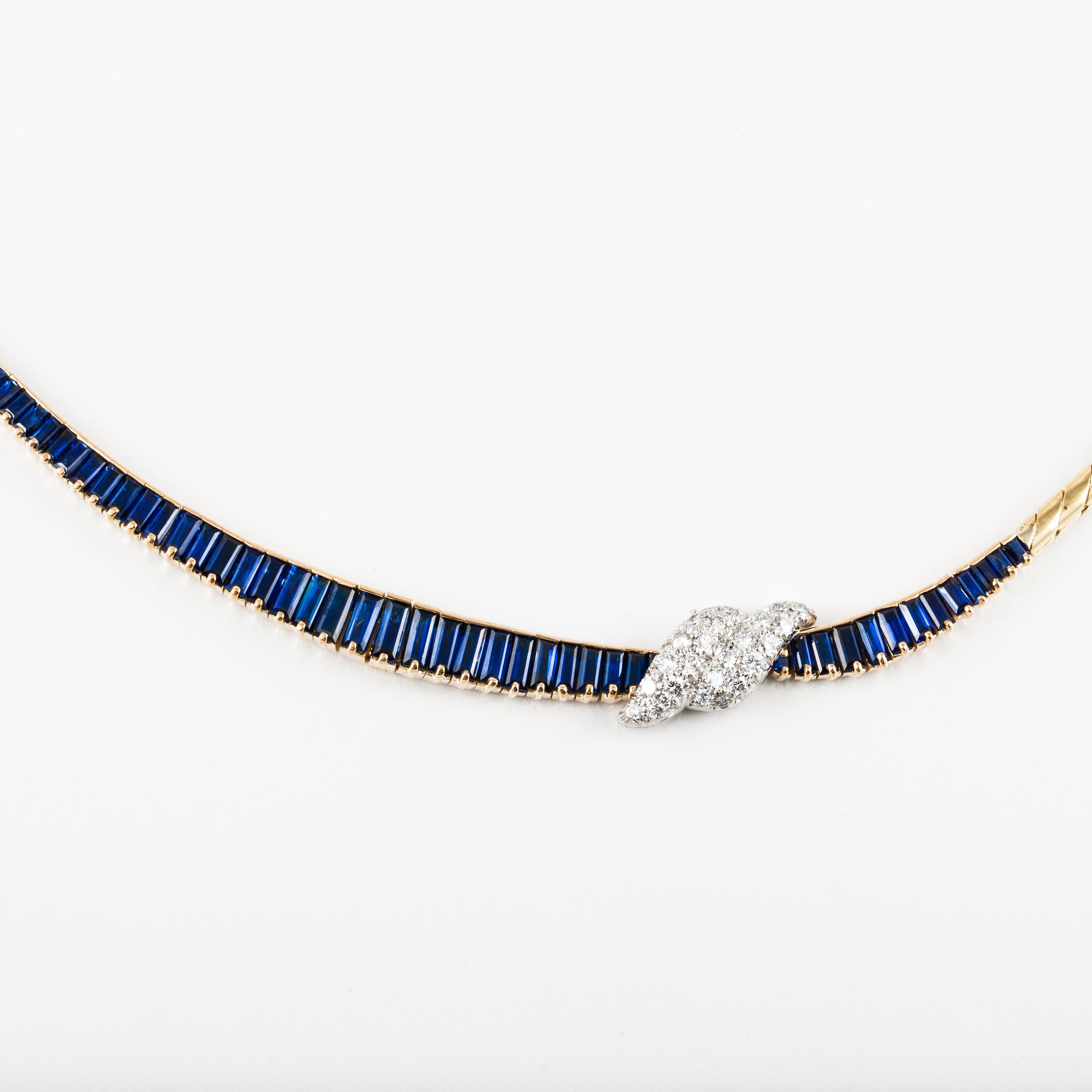 Oscar Heyman Sapphire and Diamond Necklace in 18K Gold with Platinum In Good Condition In Houston, TX