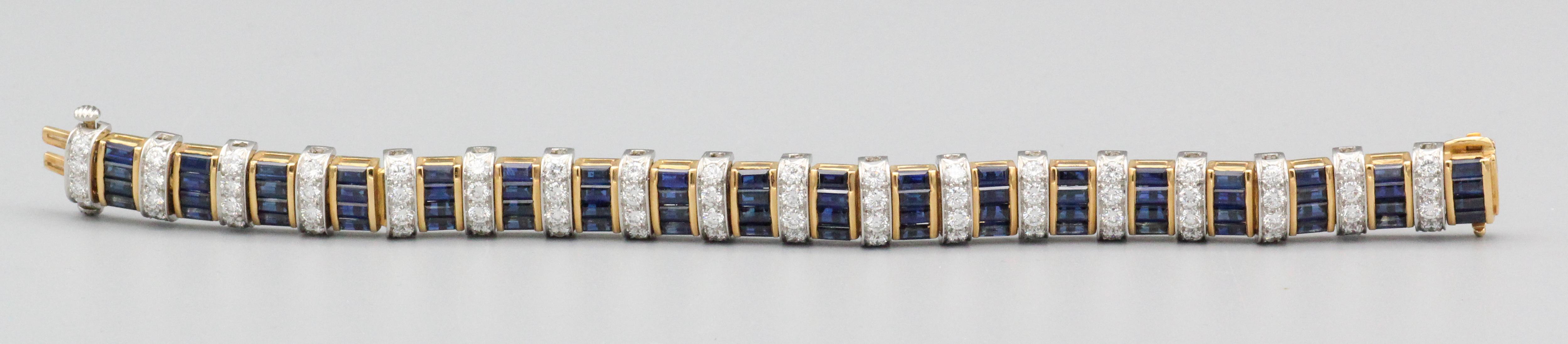 Baguette Cut Oscar Heyman Bros. Sapphire Diamond 18k Gold Platinum Bracelet For Sale