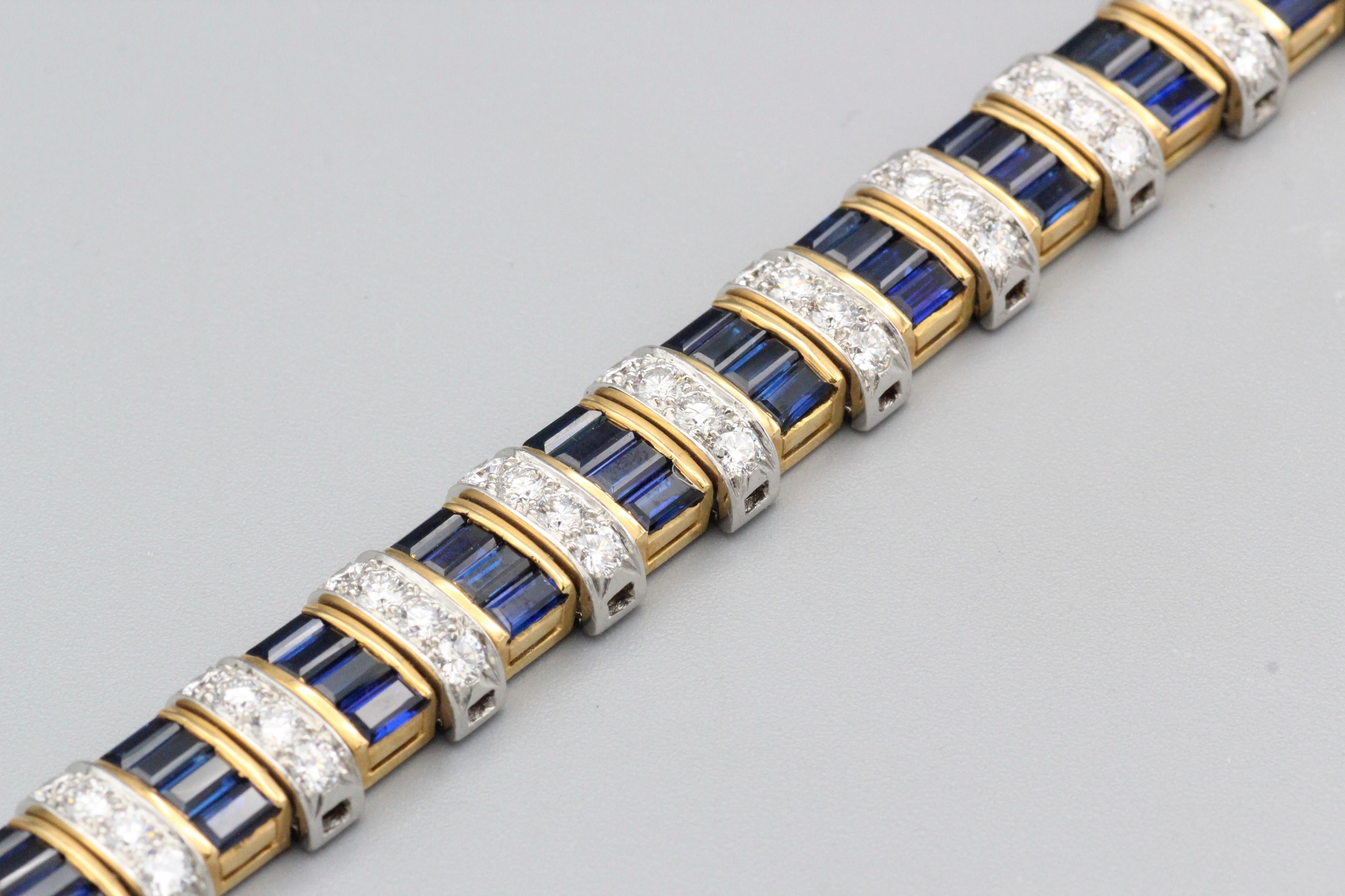 Women's Oscar Heyman Bros. Sapphire Diamond 18k Gold Platinum Bracelet For Sale
