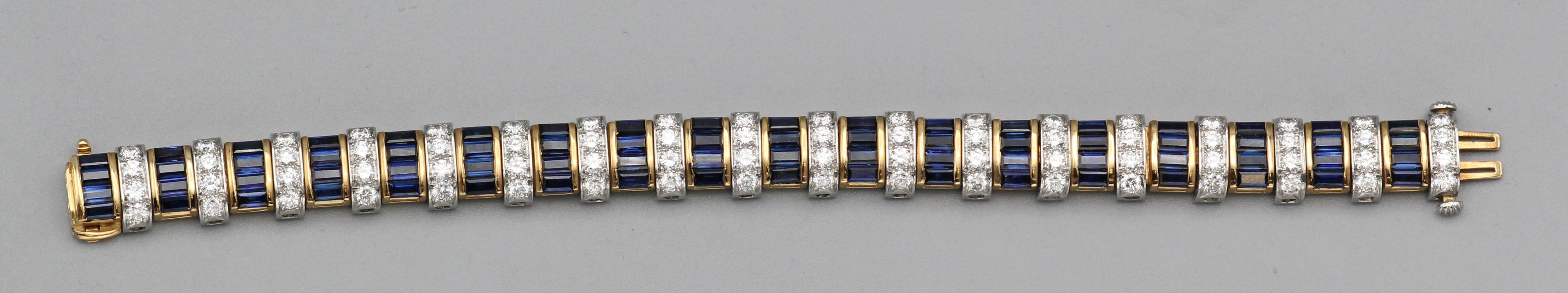 Oscar Heyman Bros. Sapphire Diamond 18k Gold Platinum Bracelet For Sale 4